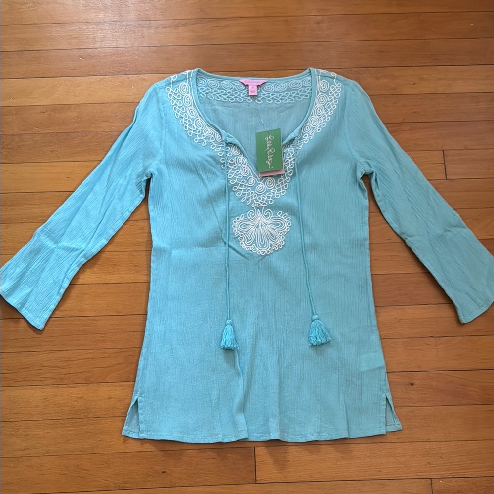 Lilly Pulitzer Blue Embellished Delano Tunic with Tie Front